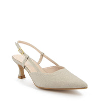 Slingback décolleté with beige wedding band