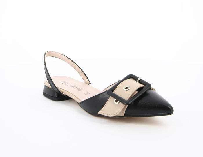 Ballerina Ada Décolleté con Cinturino Nero- Beige