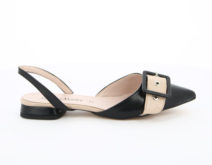 Ballerina Ada Décolleté con Cinturino Nero- Beige