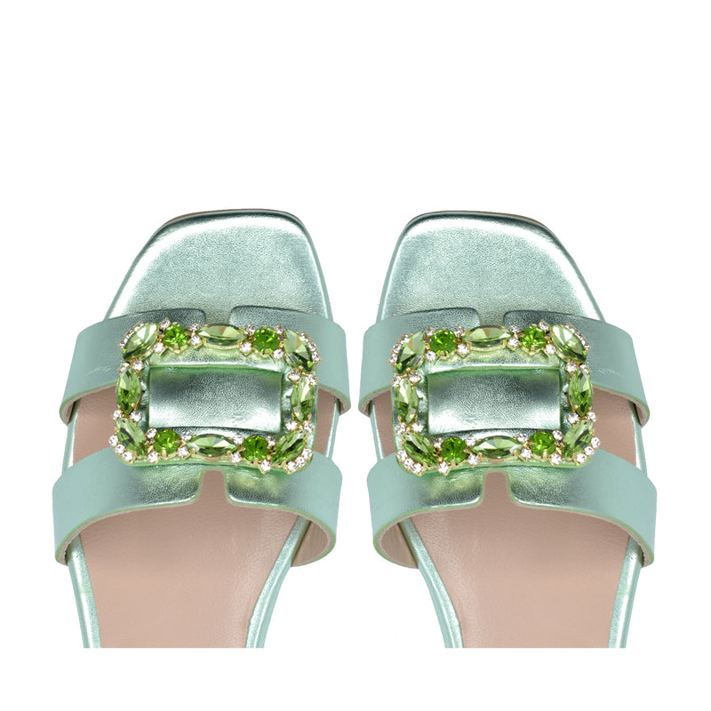 Capri flat sandal in green laminate