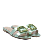 Capri flat sandal in green laminate