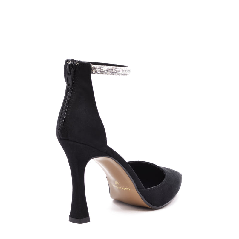 Tracy Black Pumps with Rhinestone Strap