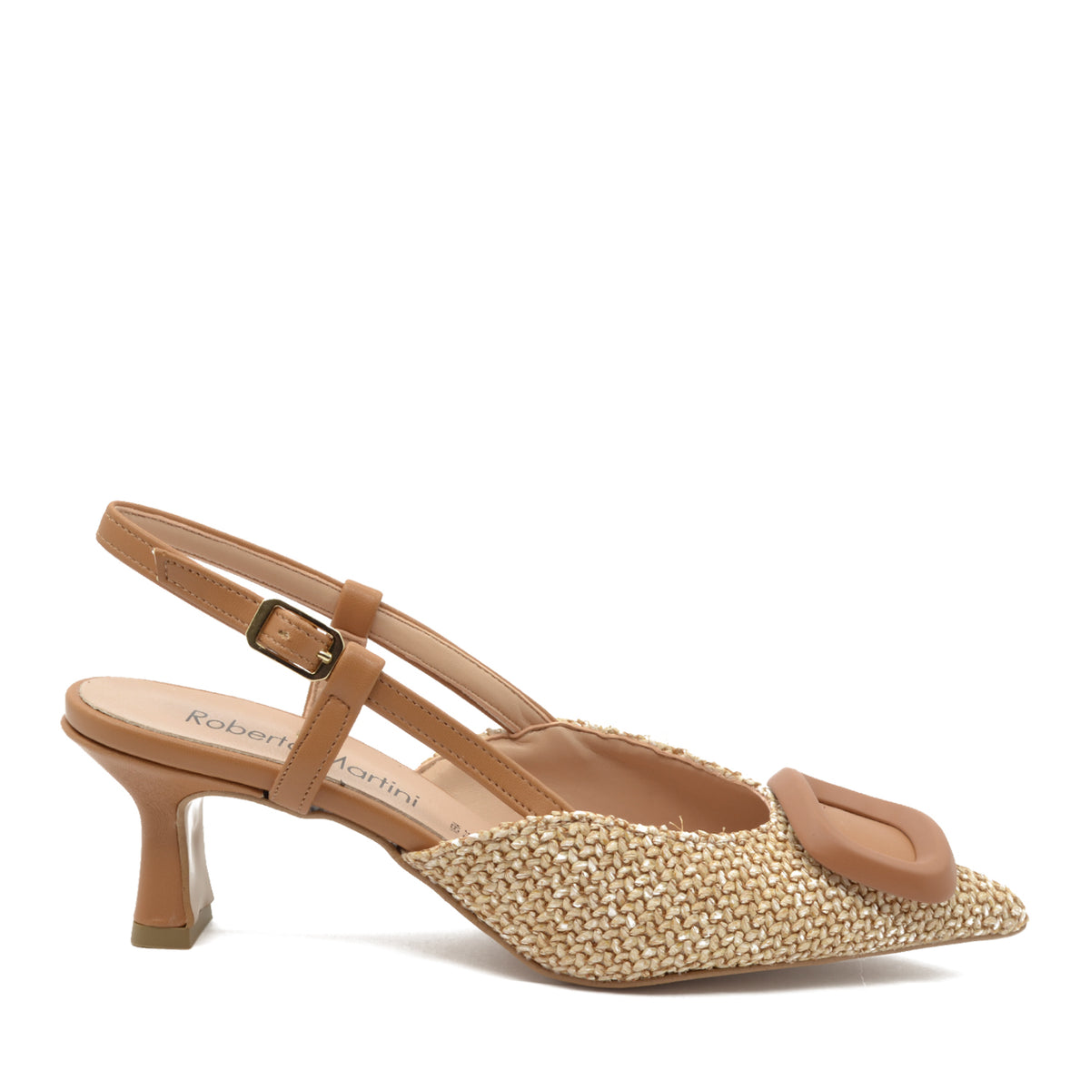 Flavia Slingback Pump with Brown Raffia Strap