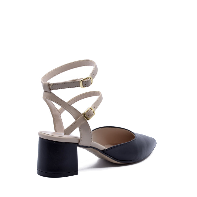 Flavia Double Buckle Slingback Nappa Eco Black - Beige