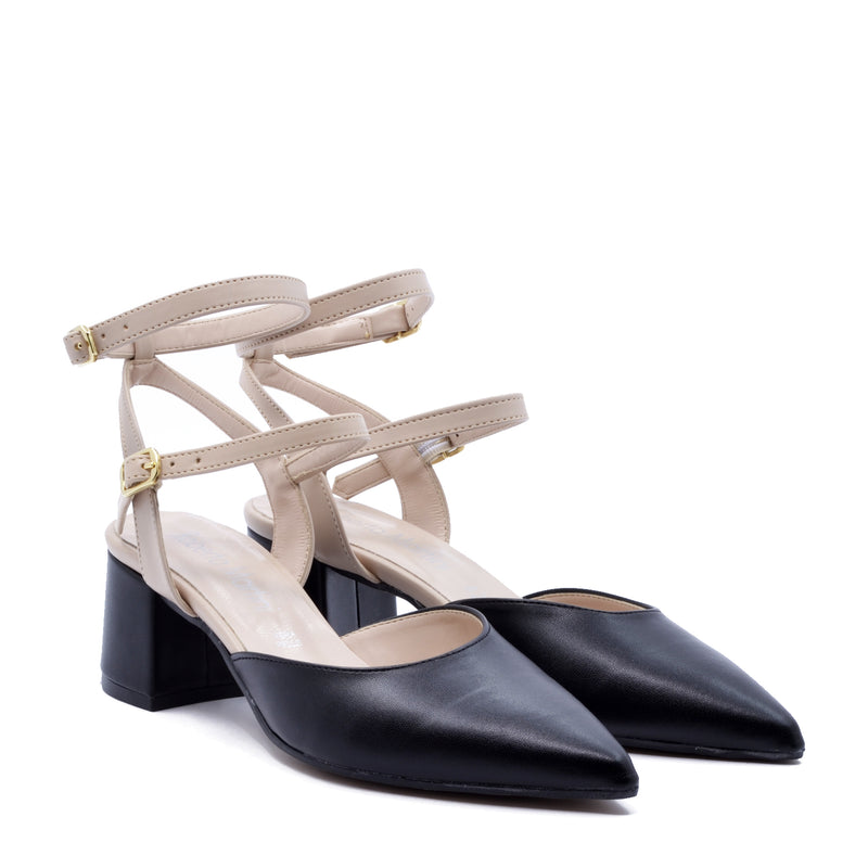 Flavia Double Buckle Slingback Nappa Eco Black - Beige