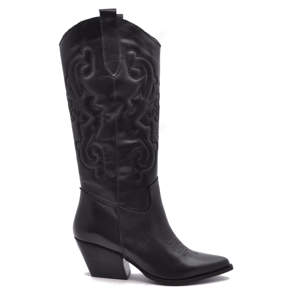 Shania Black Leather Texan Boot