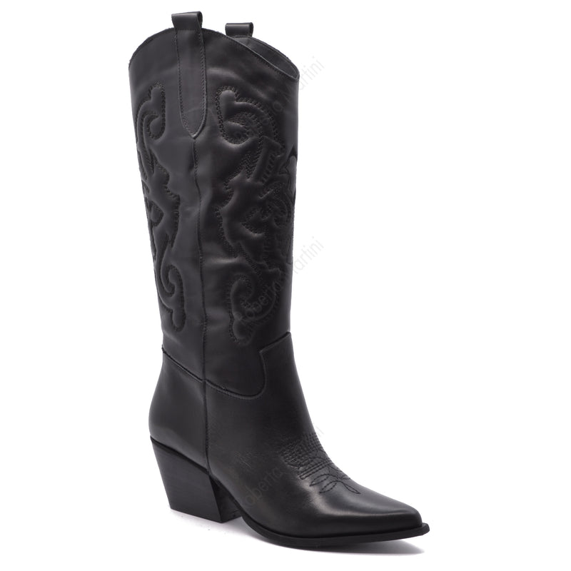 Shania Black Leather Texan Boot