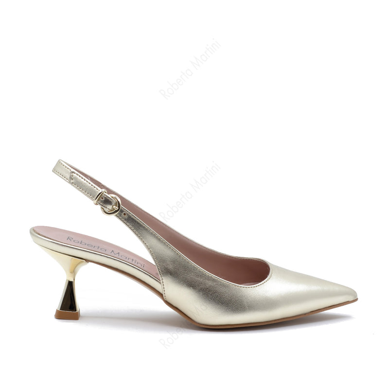 Slingback pump with Julie Strap in Platinum Laminate