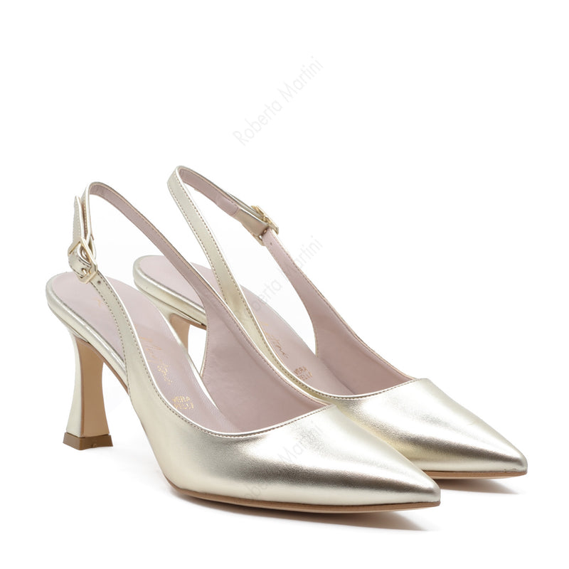 Elsa Slingback Pump with Gold Laminated Strap