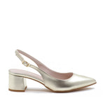 Slingback décolleté with gold laminated Chris strap