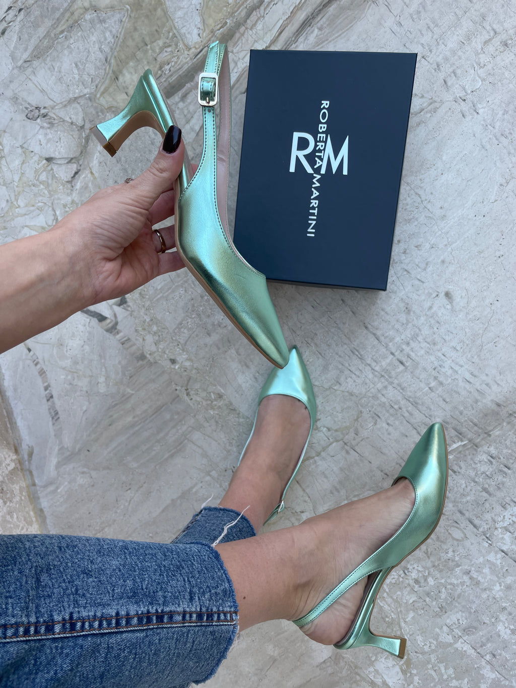 Delia Mint Slingback Pump with Strap