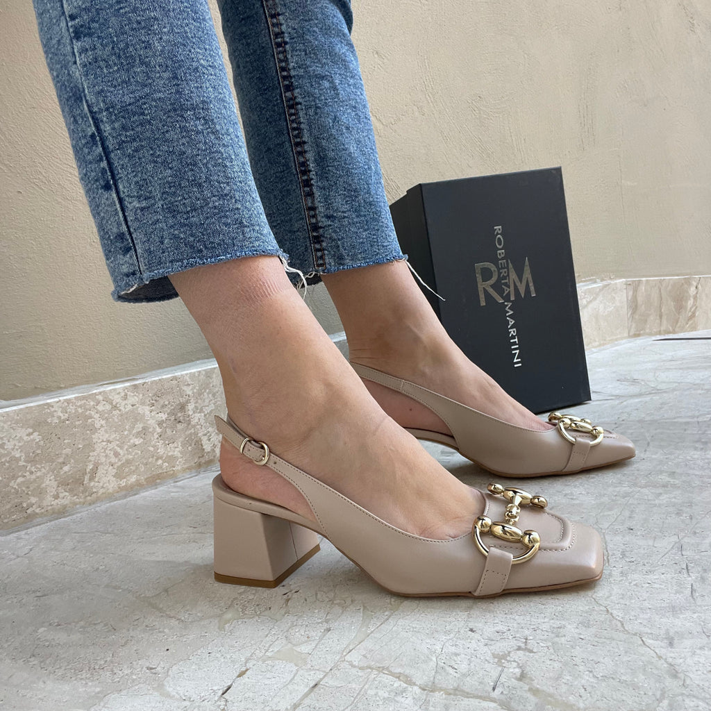 Marty Slingback Pump with Beige Strap