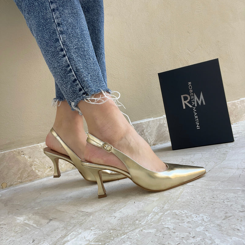 Serena Gold Slingback Pump with Strap