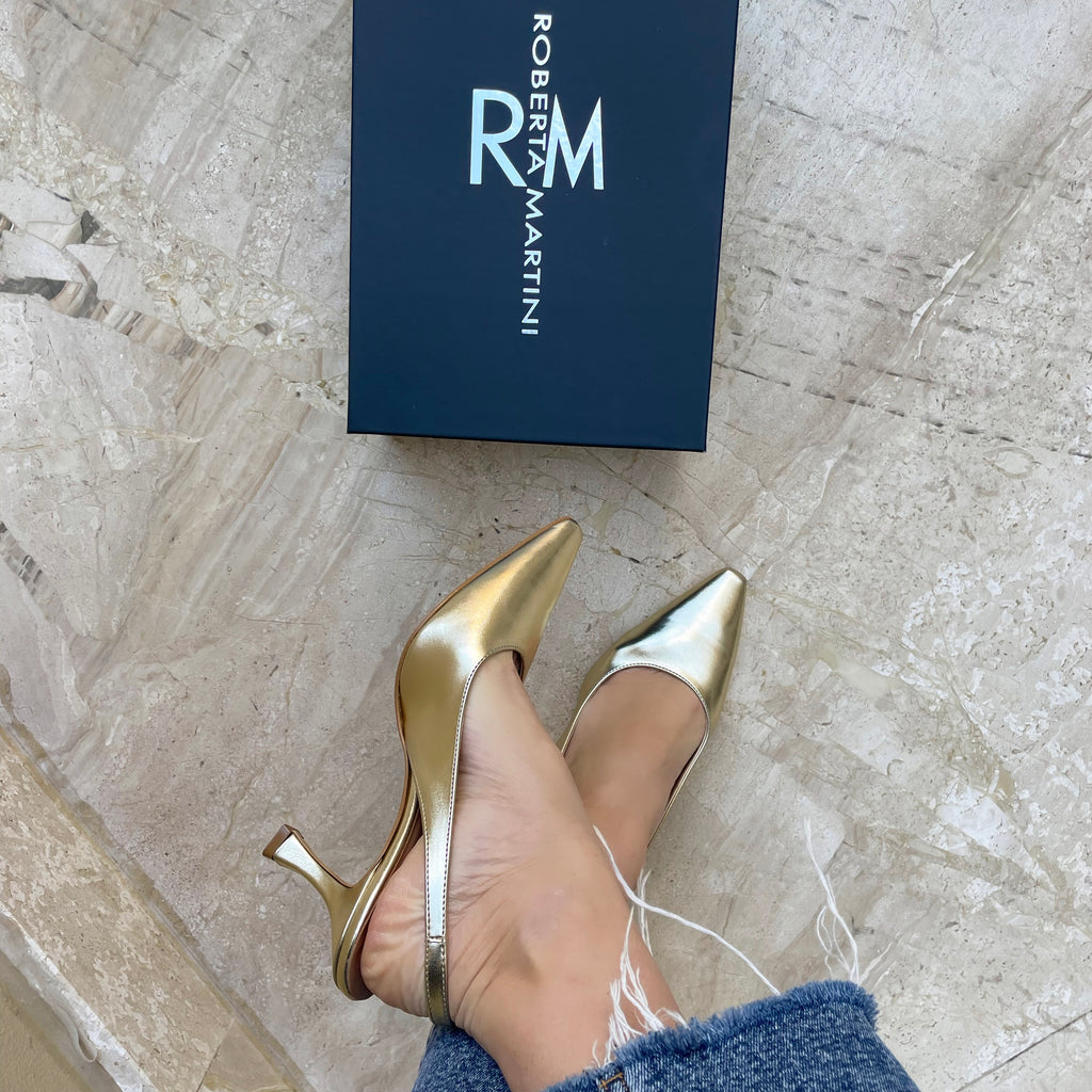 Serena Gold Slingback Pump with Strap