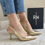 Iris Slingback Pump with Gold Laminated Strap