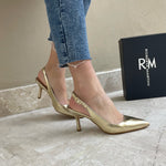 Iris Slingback Pump with Gold Laminated Strap