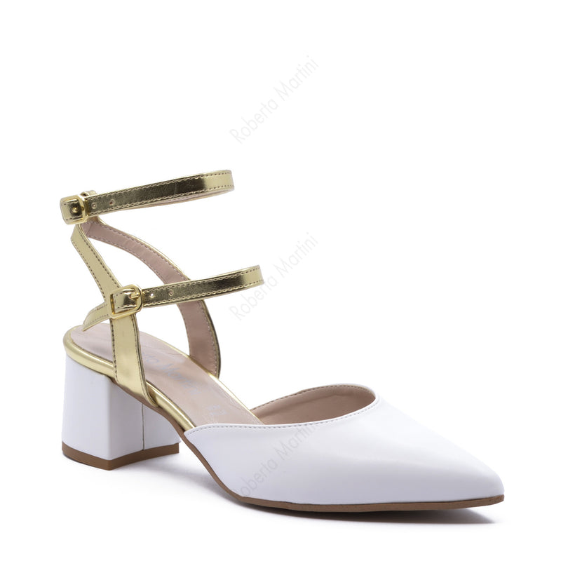 Flavia Double Buckle Slingback Nappa Eco White - Gold