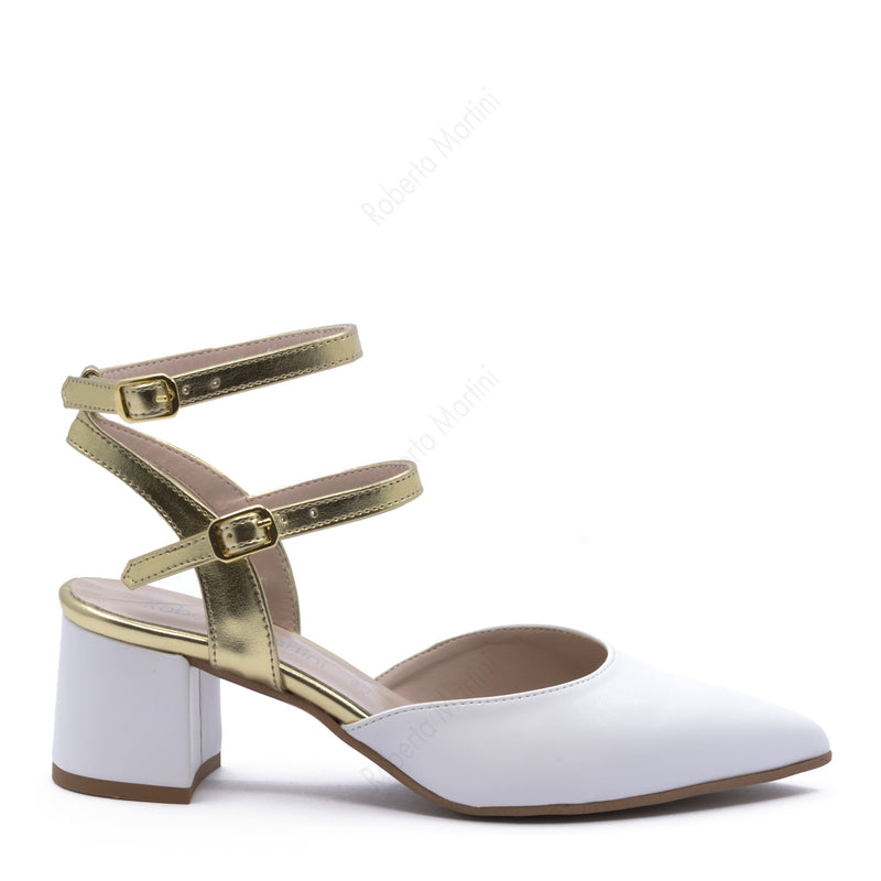 Flavia Double Buckle Slingback Nappa Eco White - Gold