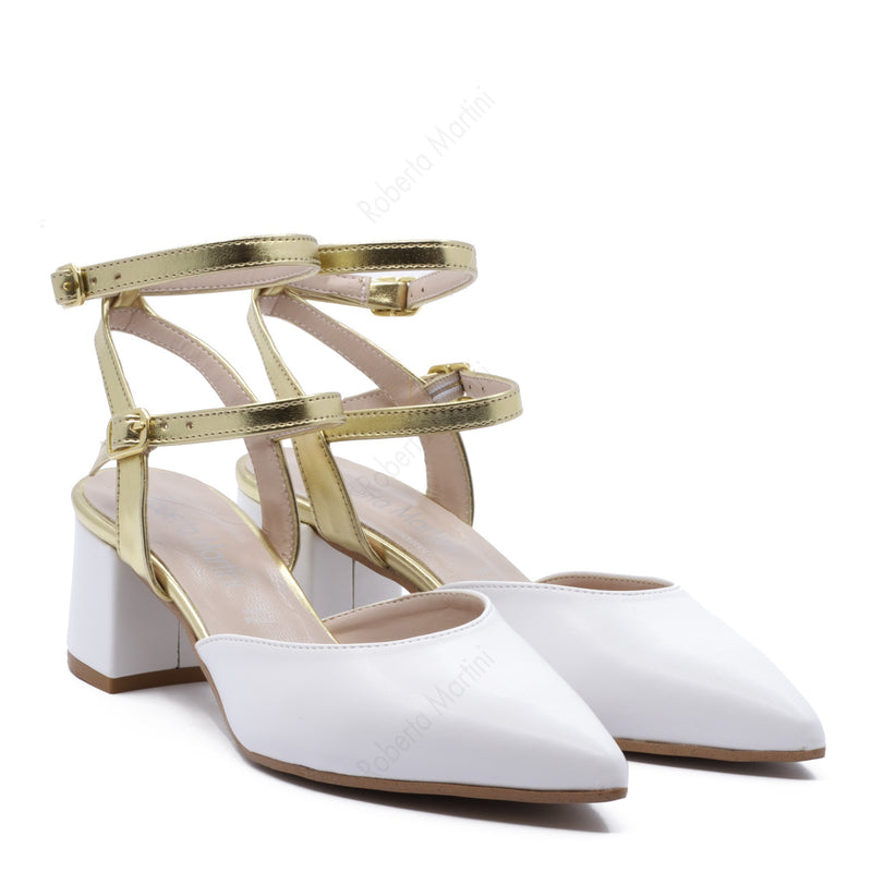 Flavia Double Buckle Slingback Nappa Eco White - Gold